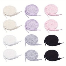 1set 6 Pairs 6 colors Polyester Shoelace s Flat Fuzzy Shoe Laces Mixed color