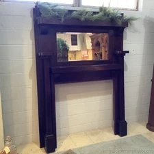 Antique Oak Fireplace Mantel Surround w Mirror Early 1900s Mission Craftsman 