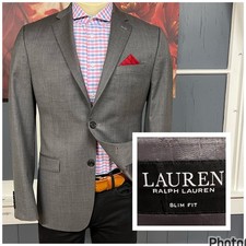 Lauren Ralph Lauren Blazer Jacket Sport Coat Mens 40R Slim Fit Wool Stretch Gray