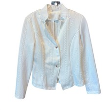 White Textured Geometric Cable Knit Two Button Blazer Jacket Womens Small