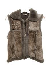 Vintage Womens Suede Leather Vest Plush Lamb Shearling Lining Size 38