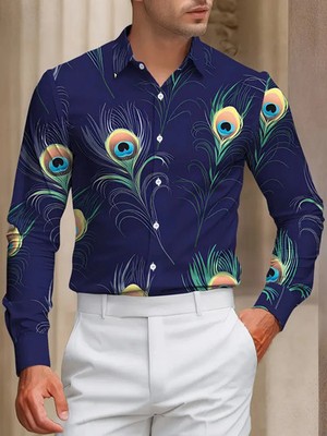 New Fashion Bicolor Splice Men's Casual Long Sleeve Top Button Designer Clothing