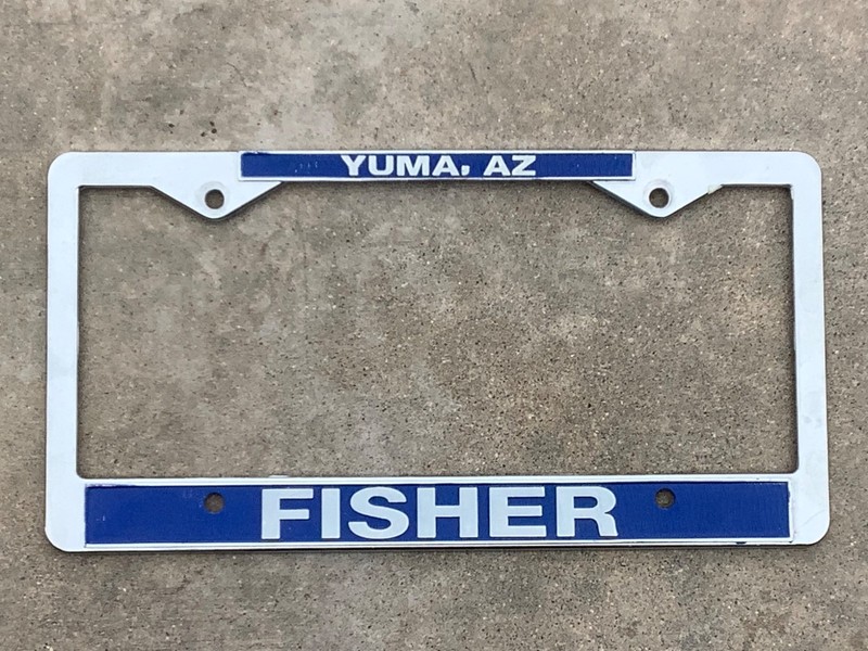 Metal Chrome License Plate Tag Frame Fisher GMC Chevrolet Buick Yuma Az Arizona