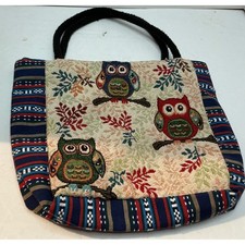 Vintage Owl Tapestry Tote Bag Boho Striped Woven Handbag Small