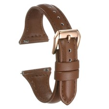 Genuine Leather Watch Band 22mm Quick Release Strap Brown/Rose Golden Tone