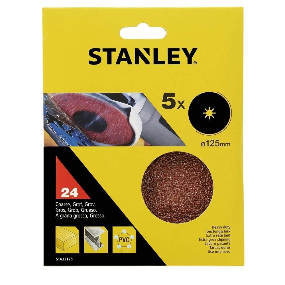 5 Pack Stanley STA32175 Sanding Discs Pads 125 x 22mm