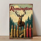 2D Flat - 1pc Vintage Remington Deer & Bullets Metal Sign - Retro Hunting Decor 