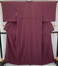 Japanese Vintage Kimono Polyester Purple Traditional Authentic Length 62 in