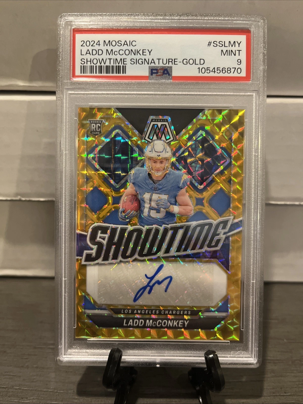 Ladd McConkey Panini Mosaic Showtime Signatures #SSLMY Gold