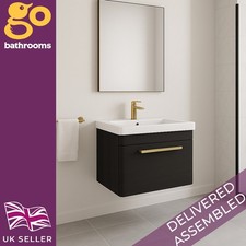 Black Vanity Unit 500 Wall Hung Bathroom Unit and Ceramic Basin Hand wash Sink