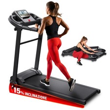 Tapis Roulant Elettrico Salvaspazio 12 km/h, Inclinazione Manuale, 12 Programmi