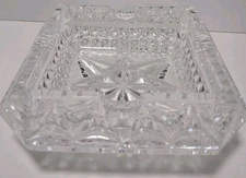 Vintage Pressed Glass Cigar Ashtray 4 Slots Starburst Pattern Clear 5.25" Square