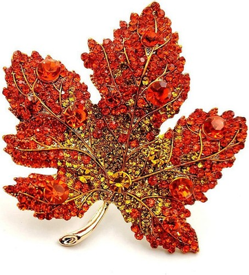 #ad Vintage Stylish Full Micro Pave Yellow Orange Red Crystal Big Maple Leaf Brooch $11.99