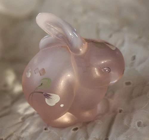 Fenton HP Pink Chiffon Opal Glass Bunny Rabbit Figurine..Excellent Condition...