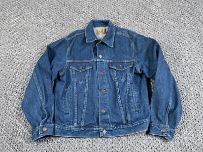 VTG 80s Plain Pockets Jean Jacket Men's 46 Blue Denim Union Made - Main Image