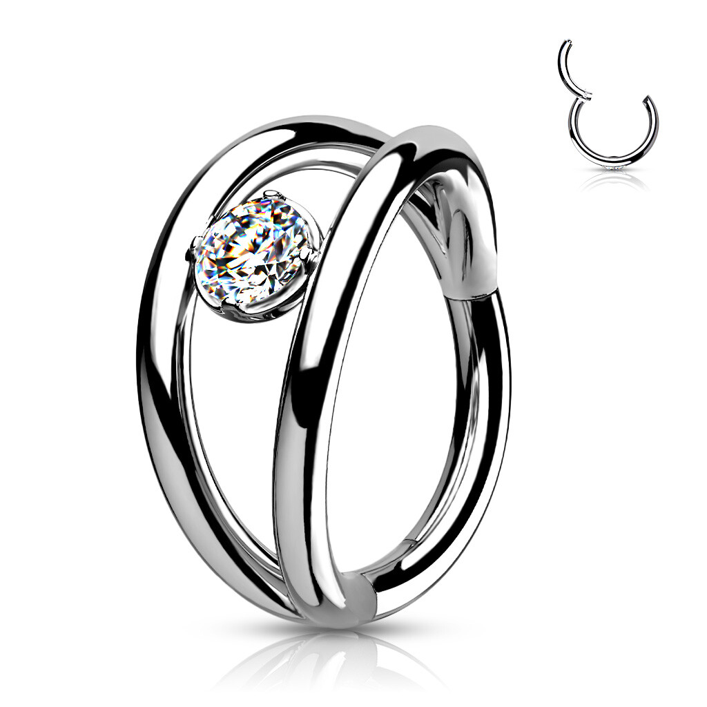 Twin Hoop Segment Ring Piercing 3mm CZ Hinged 8mm Ring 316L Steel Lip Earring