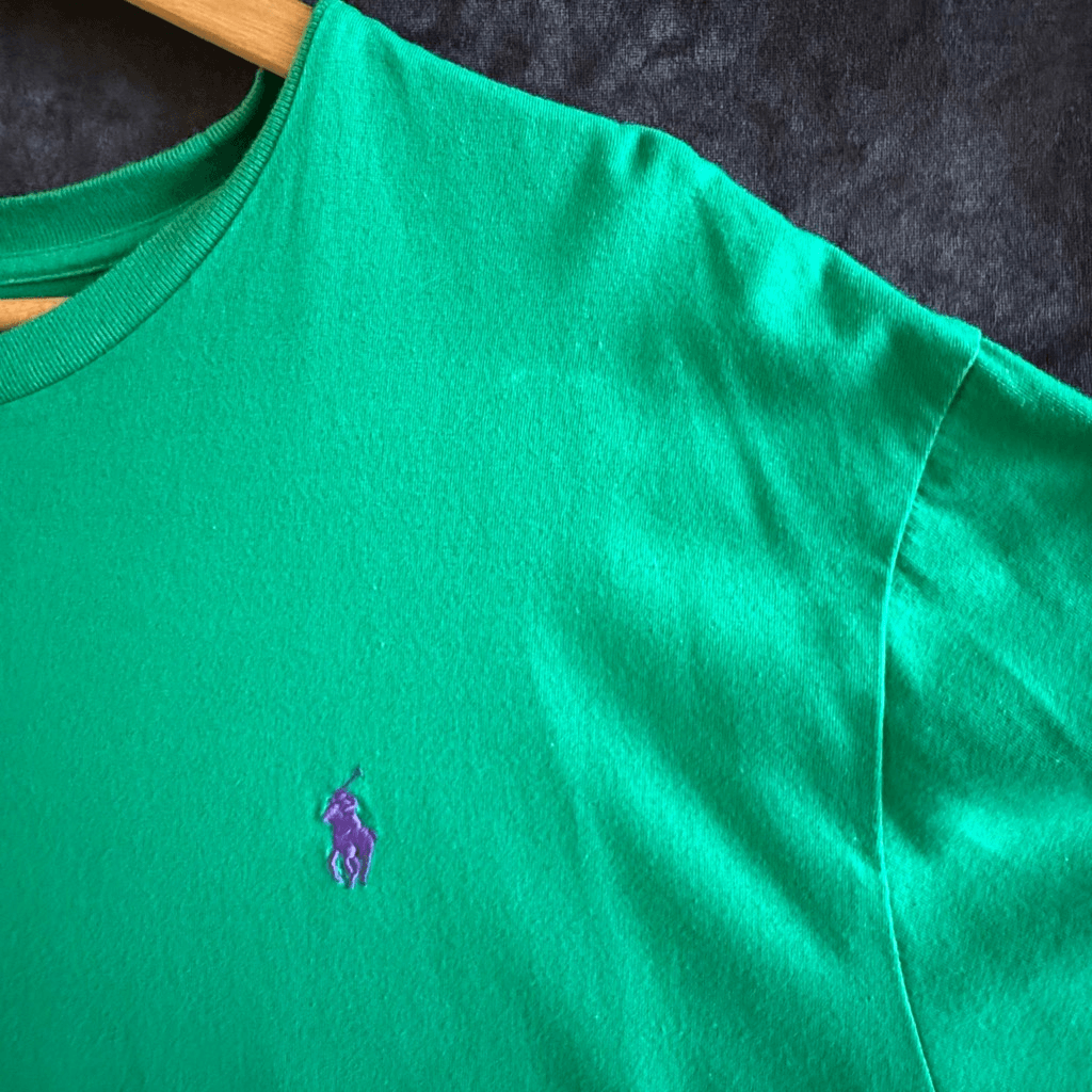 Polo Ralph Lauren verde t shirt uomo L viola pony Y2K preppy streetwear atmosfera
