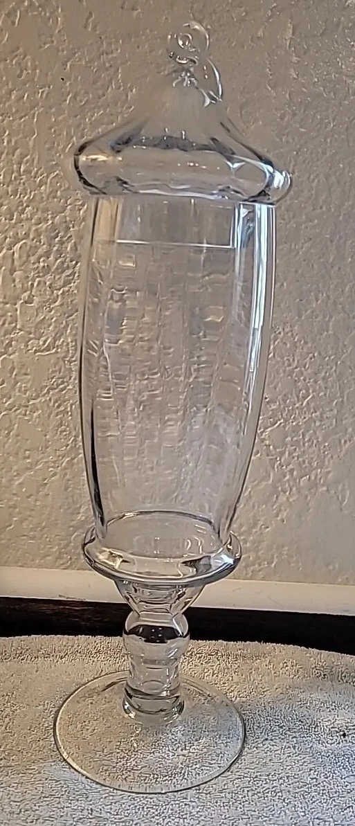 Vtg.Apothecary Jar 18" Tall Bon Bon Candy Dish Clear Glass Footed LiddedCanister