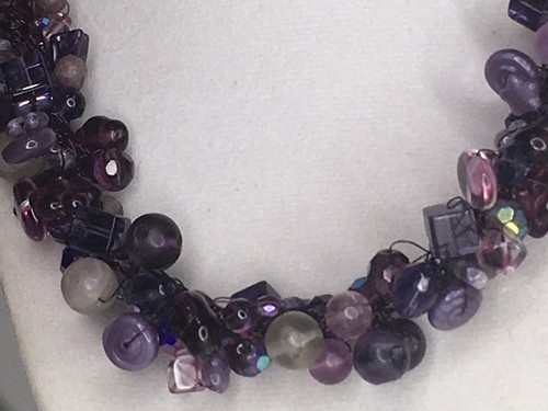 Vintage Purple Amethyst Stone Bead Choker Chunky Necklace Silver Tone Estate - Picture 2 of 4