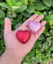 Valentine  s Day Mini Ornaments Pink Red Glitter Hearts 1.5" Tree Decor 10 Set
