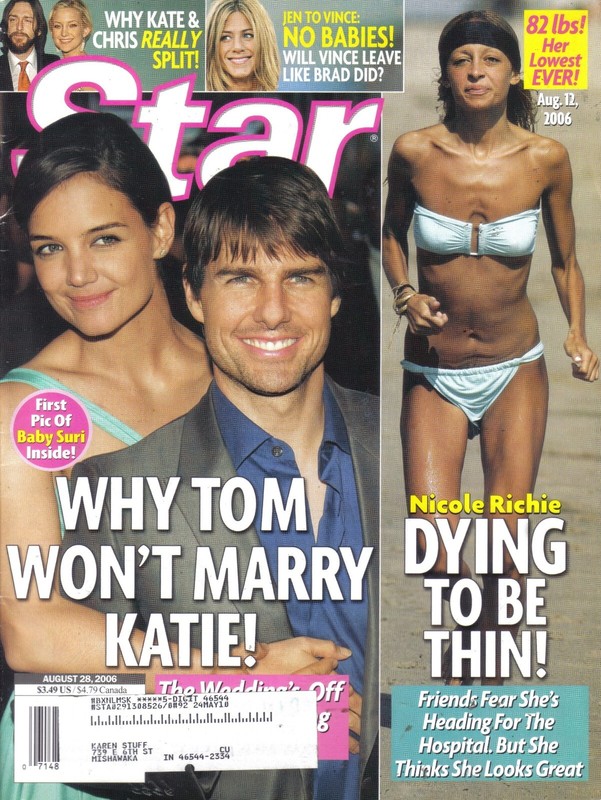 STAR MAGAZINE 8-28-06 TOM CRUISE, JENNIFER ANISTON, NICOLE RICHIE