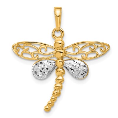 Anhänger Libelle 14K Gelbgold und weiß rhodiniert poliert und diamantgeschliffen