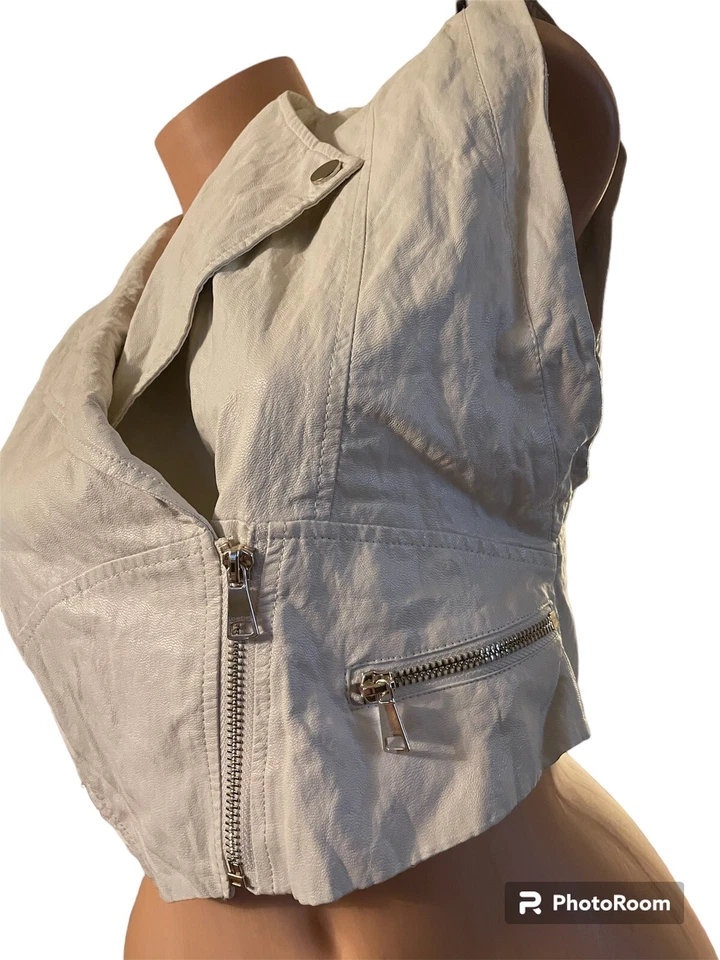 Bebe Chaleco Moto Cuero Sintético Blanco Nuevo Sin Etiquetas Cremalleras Mujer’s Talla Sp Foto 4 de 4
