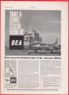 Old Magazine Advert 1960 - BEA: Take a Long Close Look - De Havilland Heron