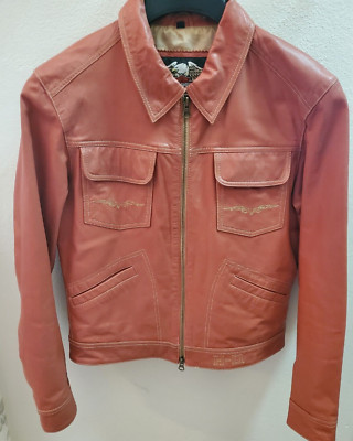 Harley Davidson Womens Leather Jacket Sz M Rust Color Beaded Eagle Wings