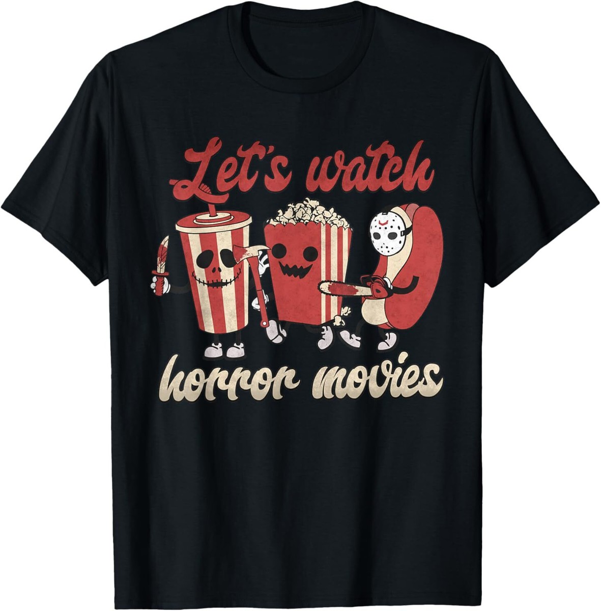 NEW Lets Watch Horror Movies Halloween Funny Ghost Skeleton Tee T