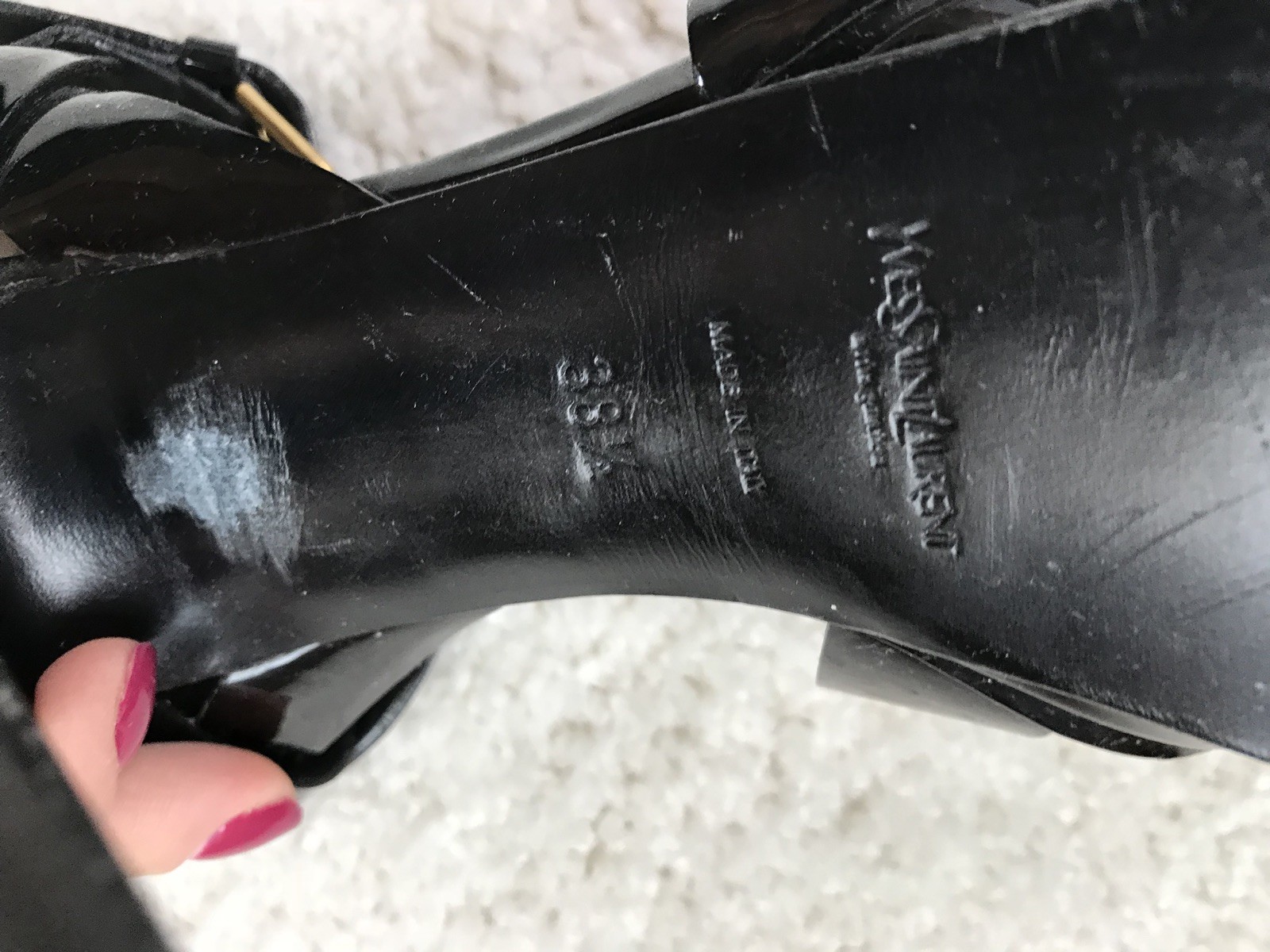 SAINT LAURENT Sandalo EUC YSL autentico donna tributo cinturino a T plateau in pelle verniciata 38 1 2