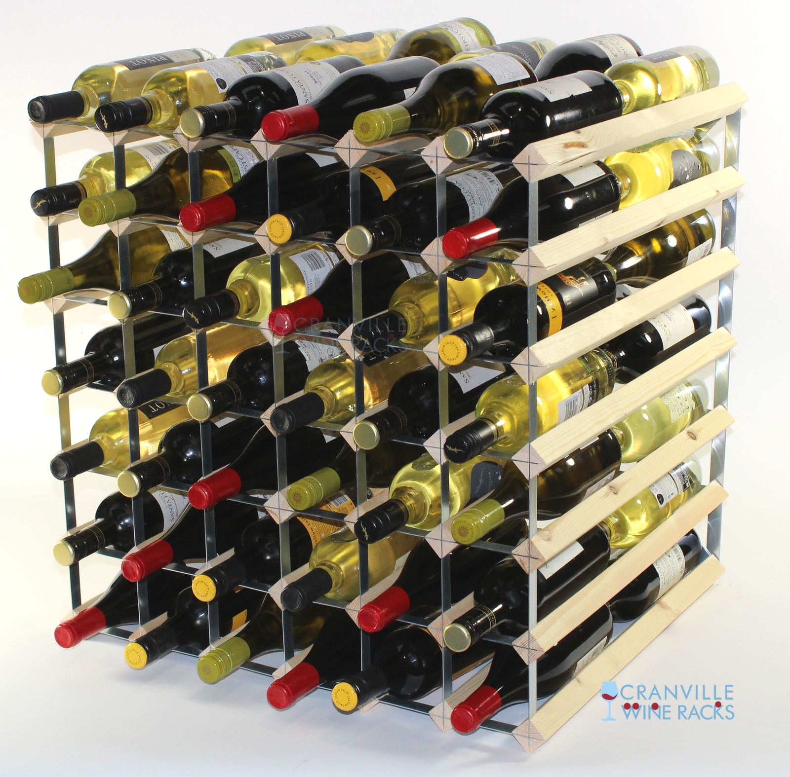Double depth 84 bottle pine wood and metal wine rack ready to use