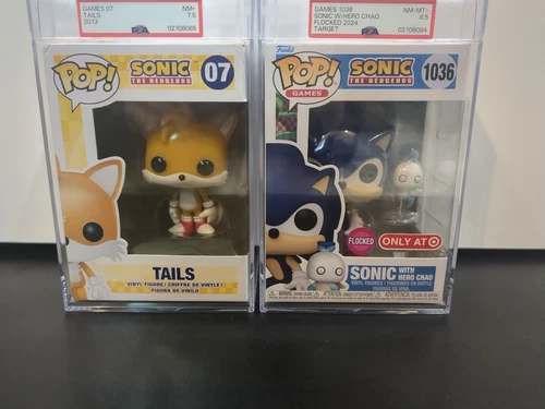PSA Graded NM+ Sonic the Hedgehog Tails Funko Pop! 07 and Graded Sonic with Chao