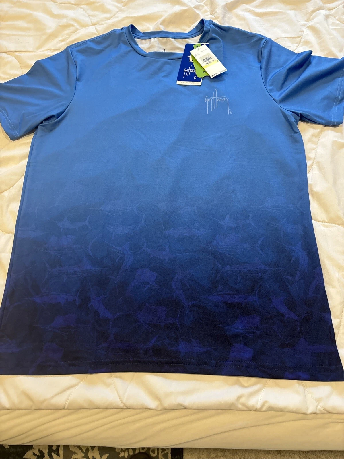Guy Harvey Shirt Men's M Blue Performance Tee Fishing Quick Dry Shark Design NWT