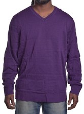 Alfani Mens Sweater Cotton Texture Stripe Blend Violet Purple Dusk V Neck XL 75