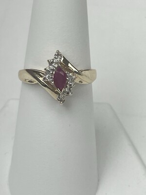 10k Yellow Gold Ruby Diamond Fashion Ring Size