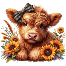 Wall Decal Sticker Sunflowers Highland Cow Wall Sticker 18X18cm Large