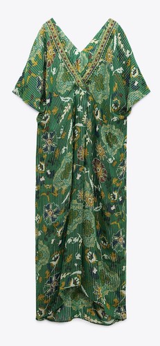 ZARA GREEN MIDI SHINY PRINTED KAFTAN SIZE XS UK 6/8 6895/060 BNWT - Picture 3 of 7
