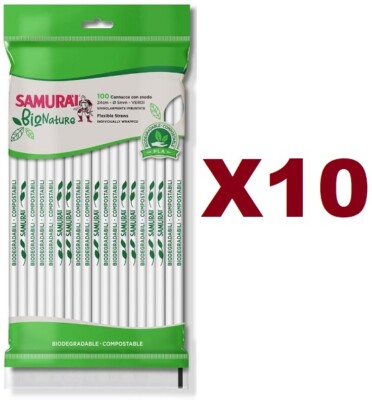 1000 GREEN BIODEGRADABLE BIONATURE SAMURAI STRAWS 24CM WITH COMPOSTABLE JOINT