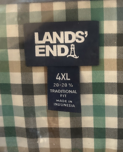 Lands' End Men's twill button down long sleeve shirt 4XL, NWT, Plaid Green Black - Picture 2 of 5