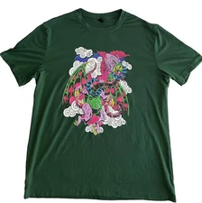 Romwe Short Sleeve Acid Clown And Dragon Graphic Tee Trippy Green Size L