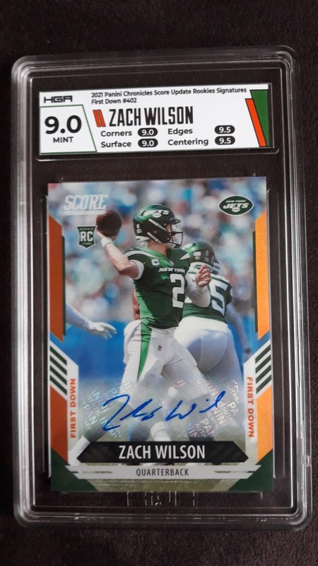 2021 Panini Zach Wilson Rookie Auto 8/10 HGA 9 Rare Score First Down Saints