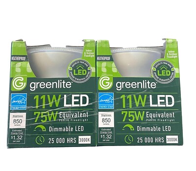 2pk Greenlite 11w LED 75W Equivalent Dimmable Indoor & outdoor flood light