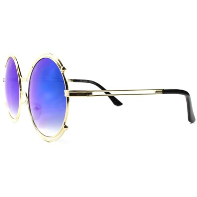 Blue Mirrored Lens Womens Upscale Designer Oversized Round  display picture 2