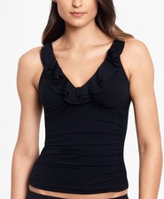 Lauren Ralph Lauren Beach Club Solid Ruffle Tankini Top, Black, Size 8