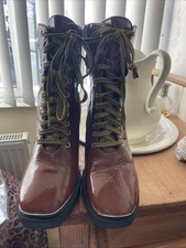 Topshop Leather Boots Size 6 Tan, Very Stylish, Lace Up Front With Side Zip