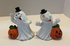 Ghost with Pumpkin 5" high Set Of 2 Halloween Spooky Decor Ceramic
