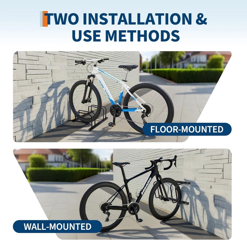 Heavy Duty 2 Bike Floor Stand Rack Carbon Steel Storage Organizer Indoor Outdoor - Image 3 of 4