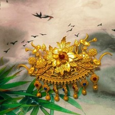 Gold Plated Tassel Hair Crown Chinese Style Hanfu Headpiece Headband