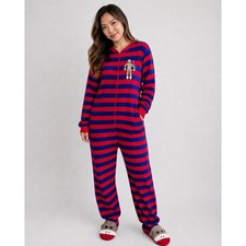 Nick Nora Red Blue Stripe Fleece Sock Monkey Footed Pajamas Size S One Piece